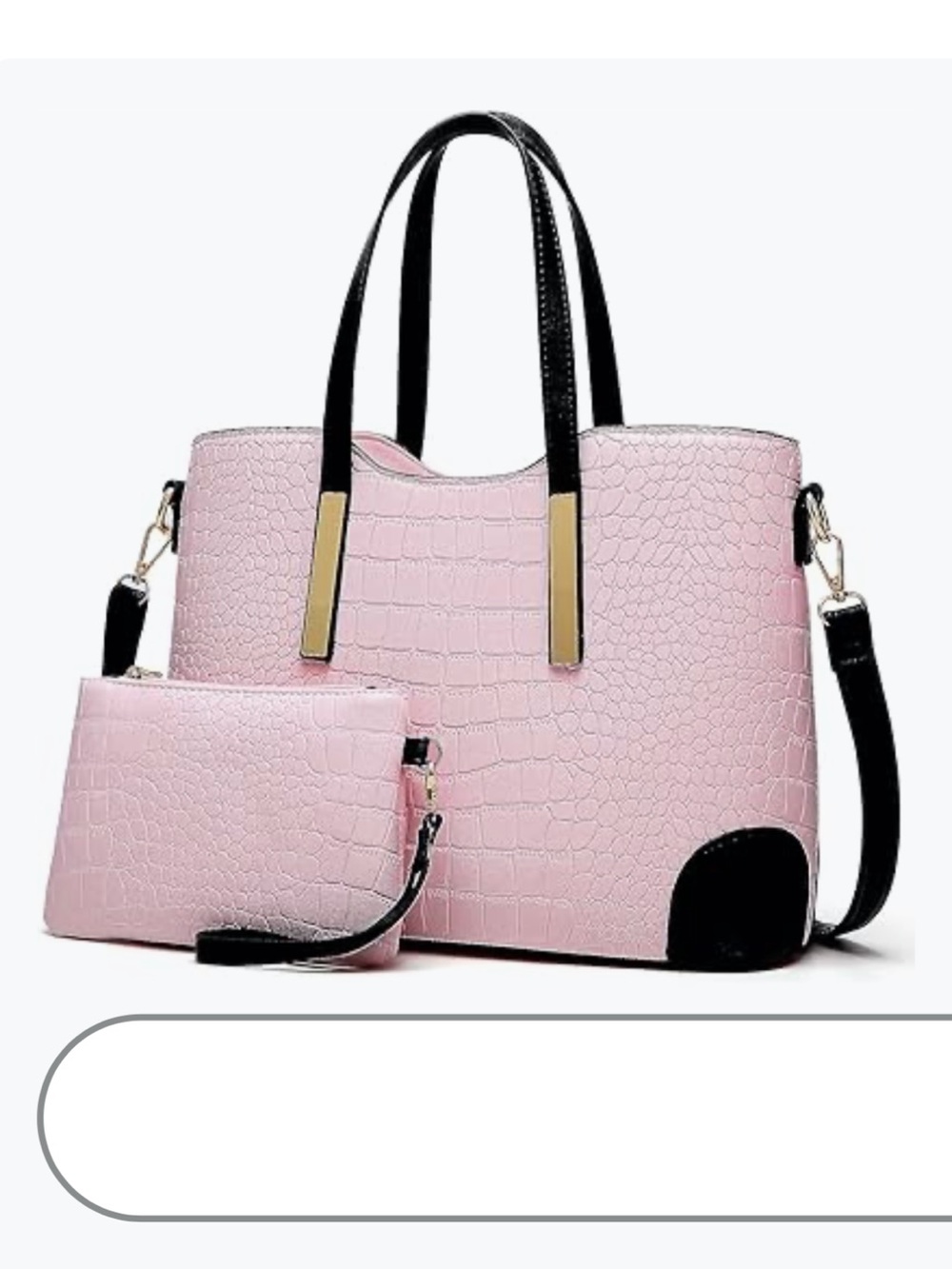 Structured Croc-Texture Tote Bag in Blush Pink with Black Accents